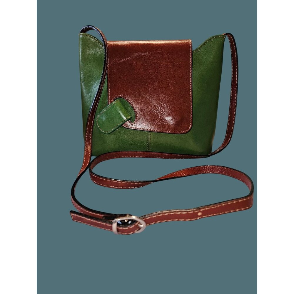 Vera Pelle Green Leather Flap Closure Crossbody Bag Made in Italy